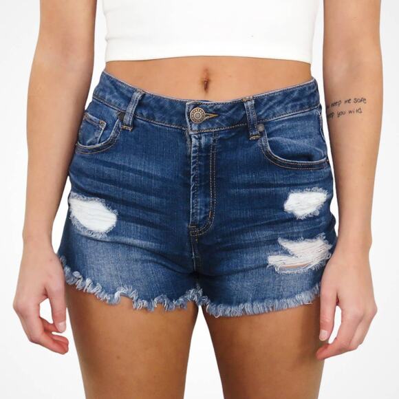 Charlotte Russe Refuge High Rise Ripped Cut Off Denim Jean Shorts Size 4 26" - Picture 4 of 5